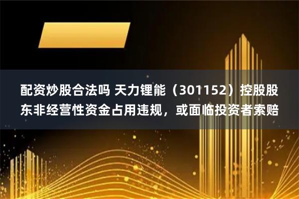 配资炒股合法吗 天力锂能（301152）控股股东非经营性资金占用违规，或面临投资者索赔